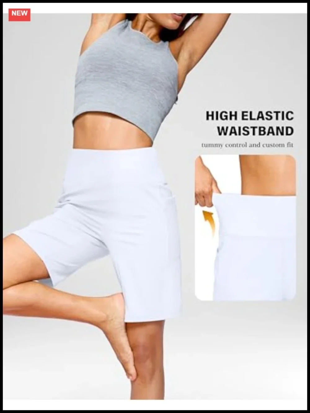 High Waisted Bermuda Shorts with Pockets 7 or 9 Inch Inseam Athletic Walking